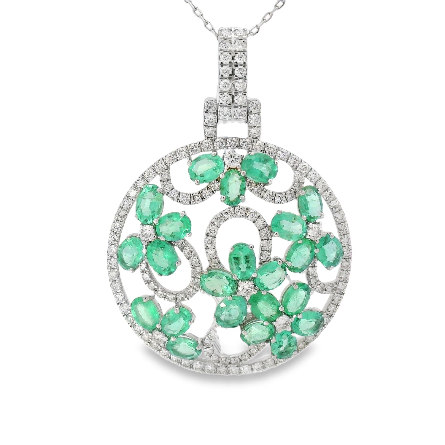 Elegant Oval Emerald & Diamonds Pendant