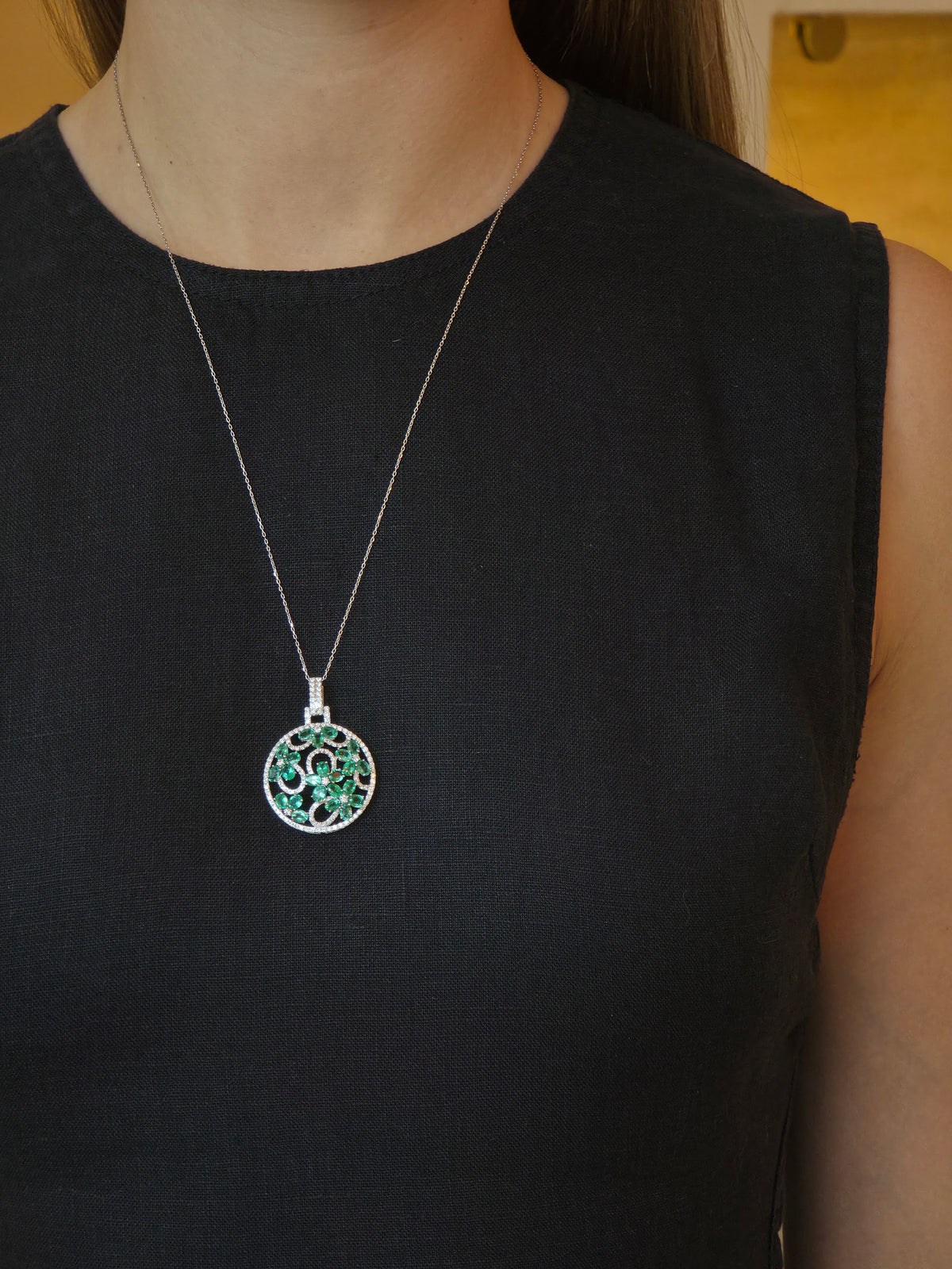 Elegant Oval Emerald & Diamonds Pendant - additional view
