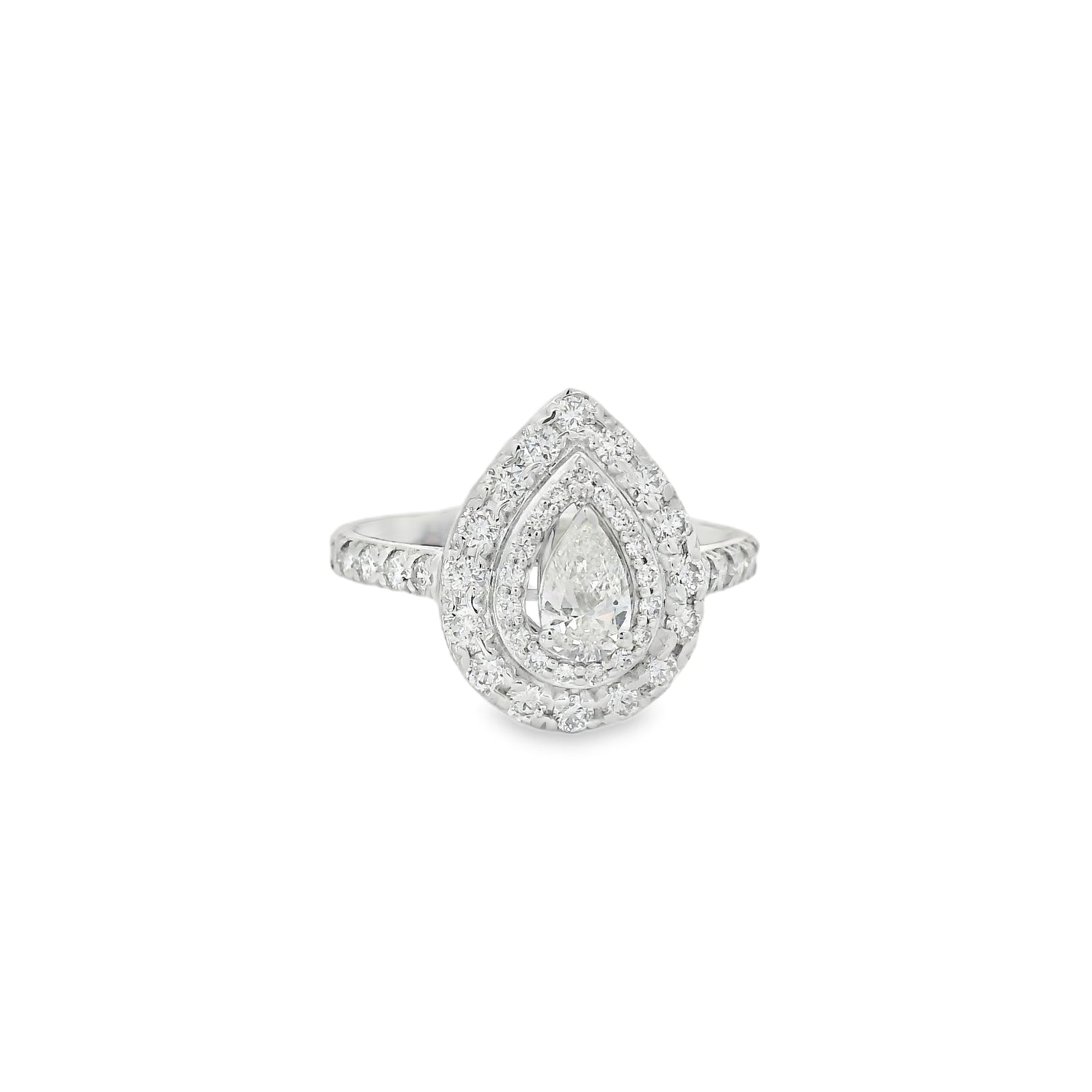 Graceful Double Halo Pear Diamond Ring