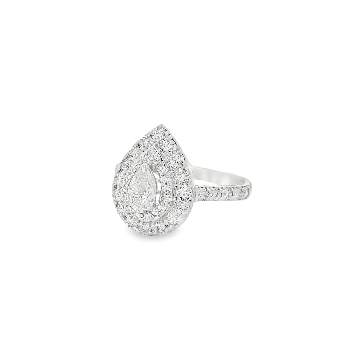 Graceful Double Halo Pear Diamond Ring