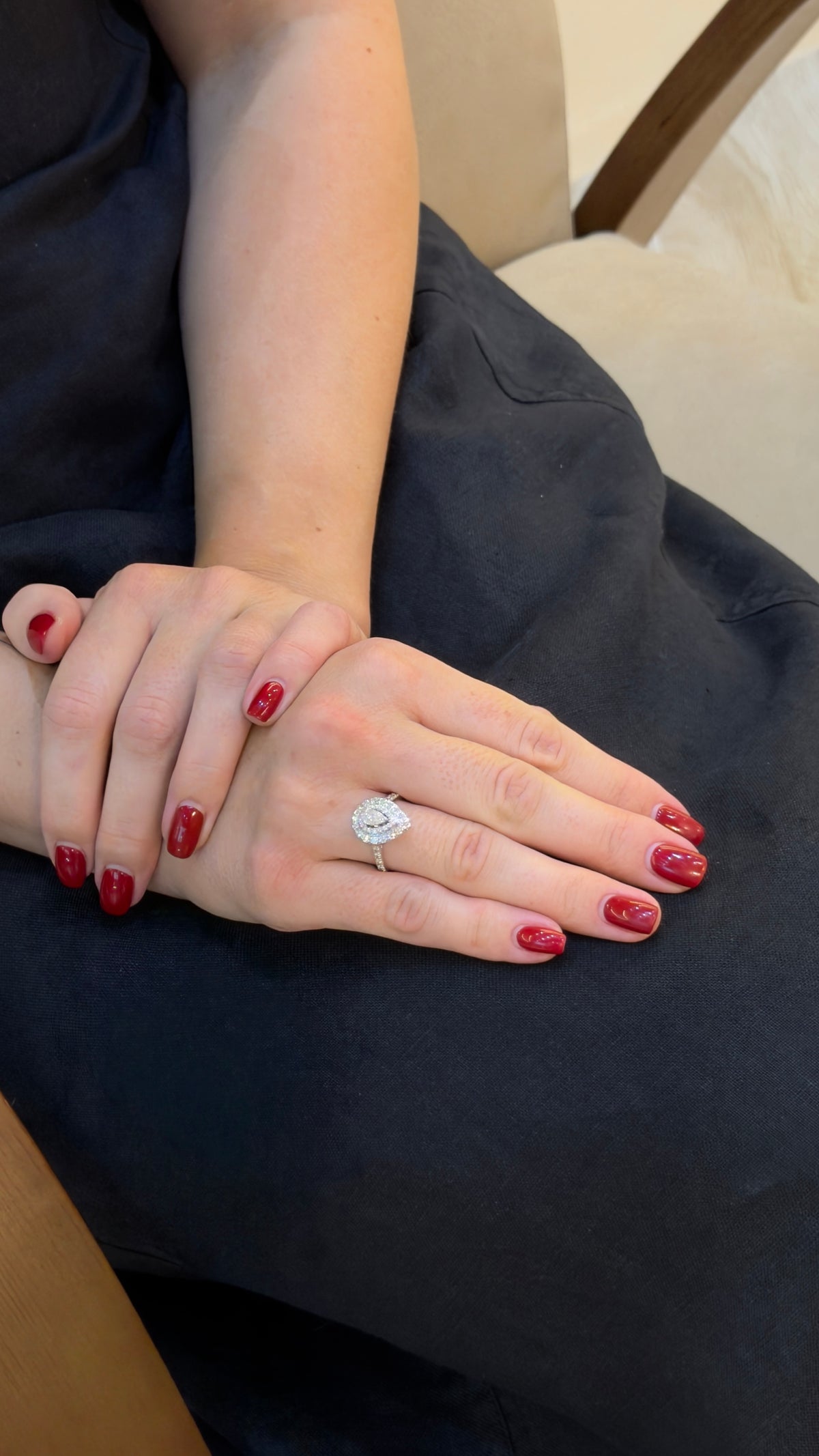 Graceful Double Halo Pear Diamond Ring - additional view