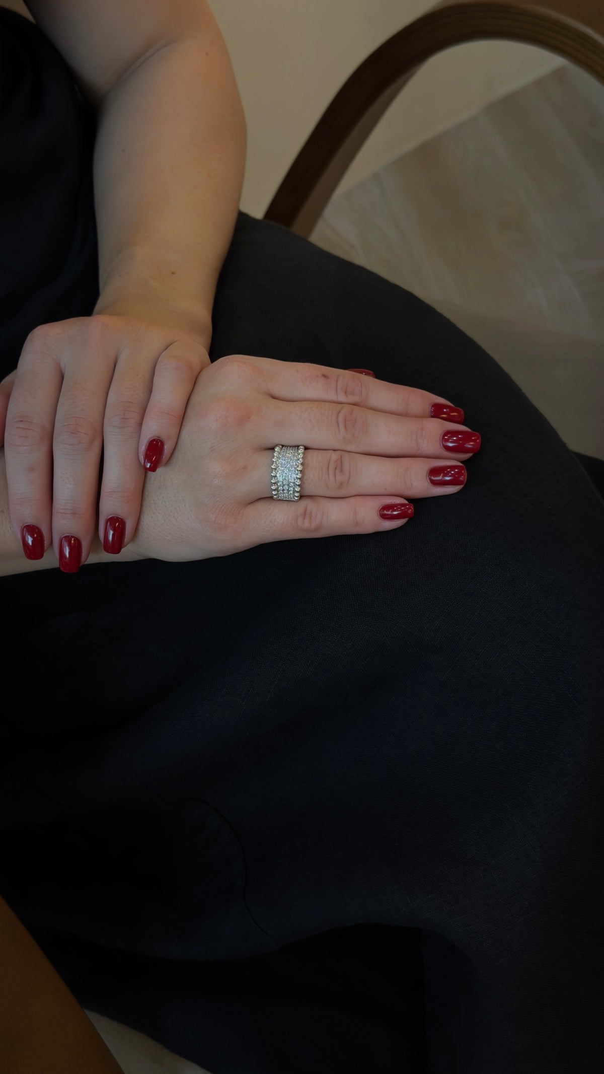 Mystic Three Rows of Diamond Beaded Ring - additional view