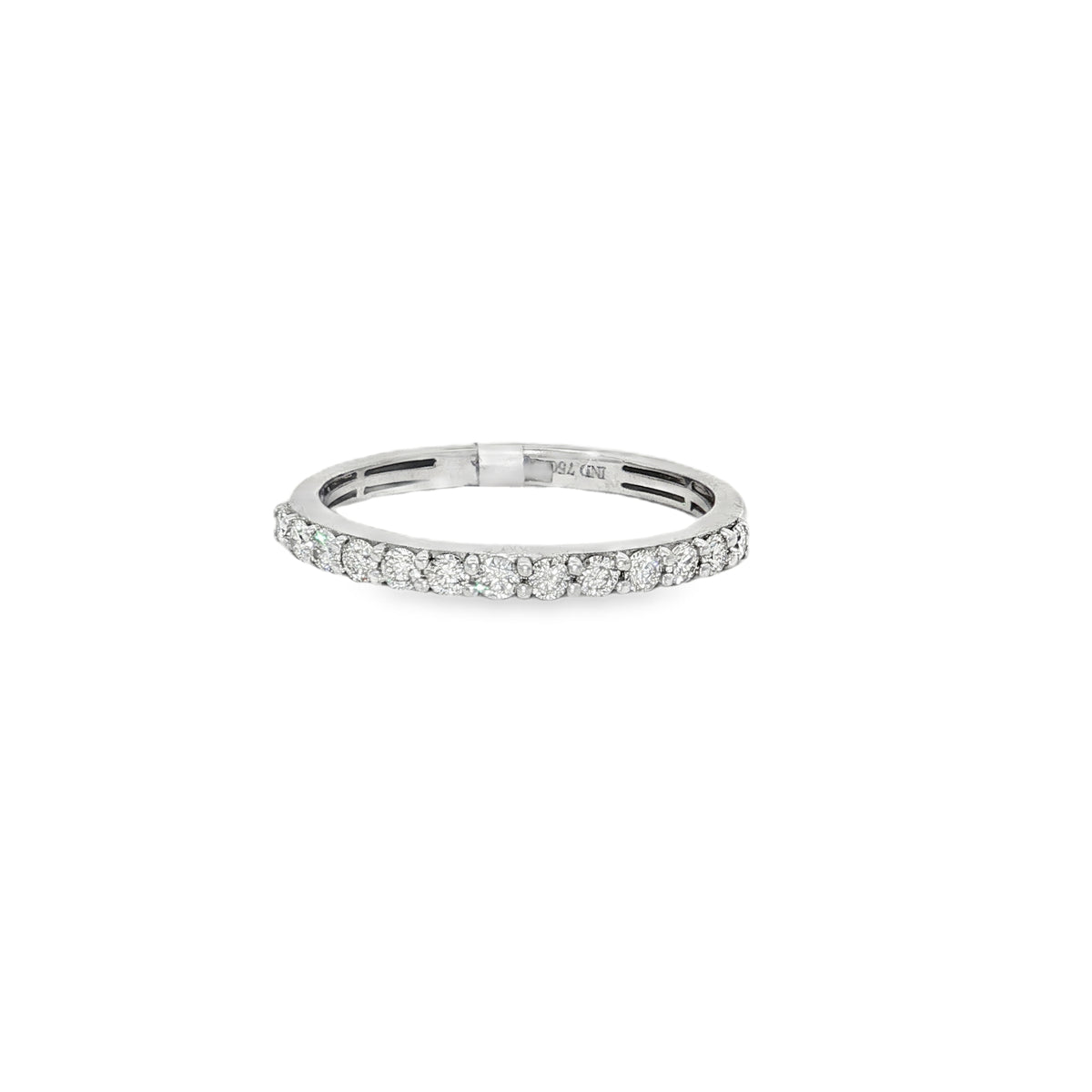 White gold slim ring with two close rows of round diamonds across the front