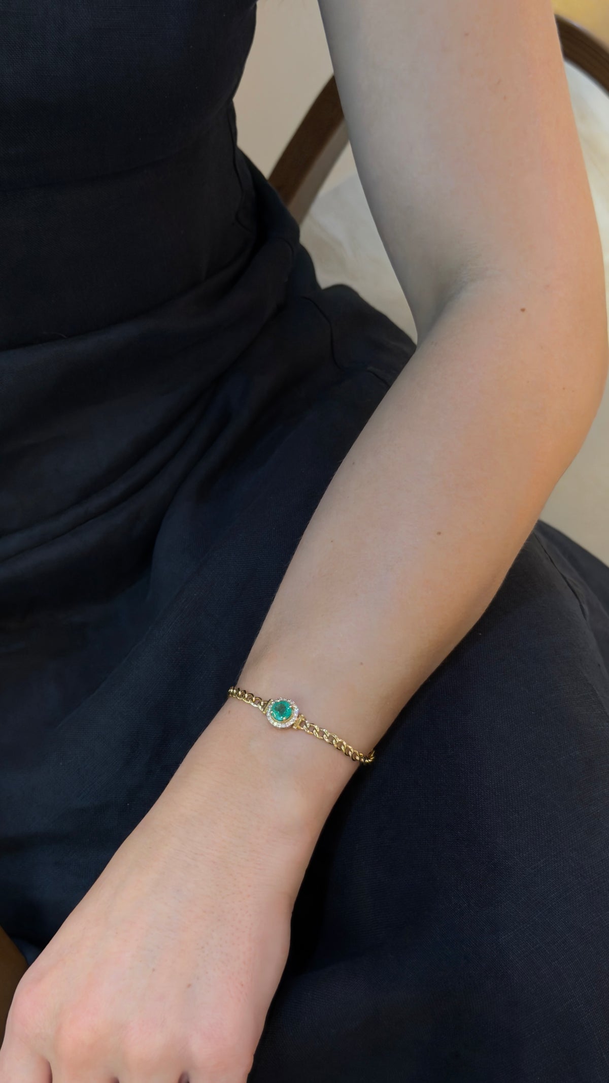 Emerald Diamond Halo Yellow Gold Bracelet - additional view