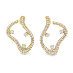 Yellow gold sculptural earrings with pavé and floating diamond accents