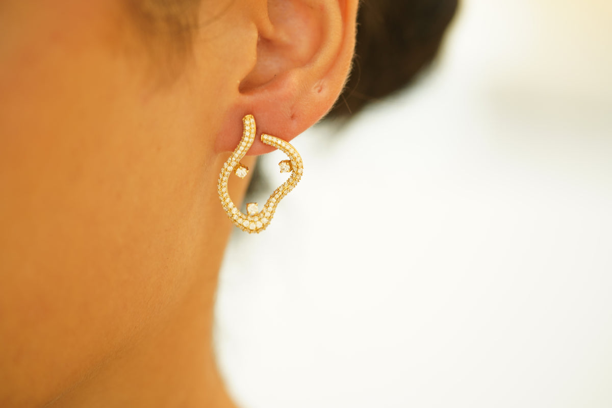 Sculptural Diamond Yellow Gold Earrings - additional view
