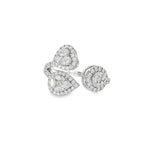 White gold open ring with mixed-cut diamond clusters