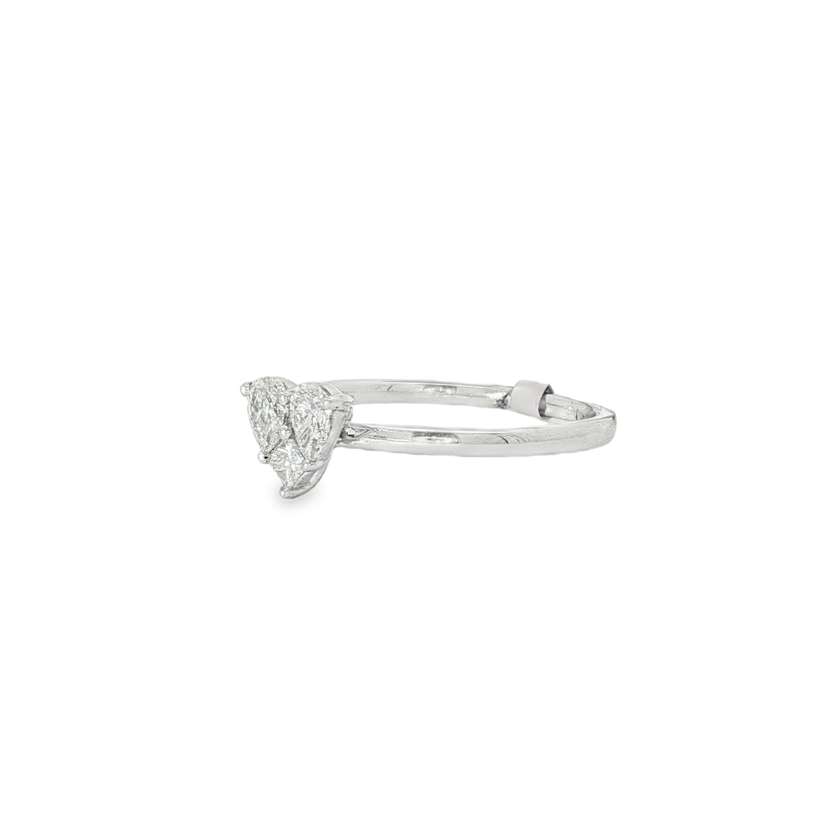 Side profile showing pear and princess-cut diamond settings
