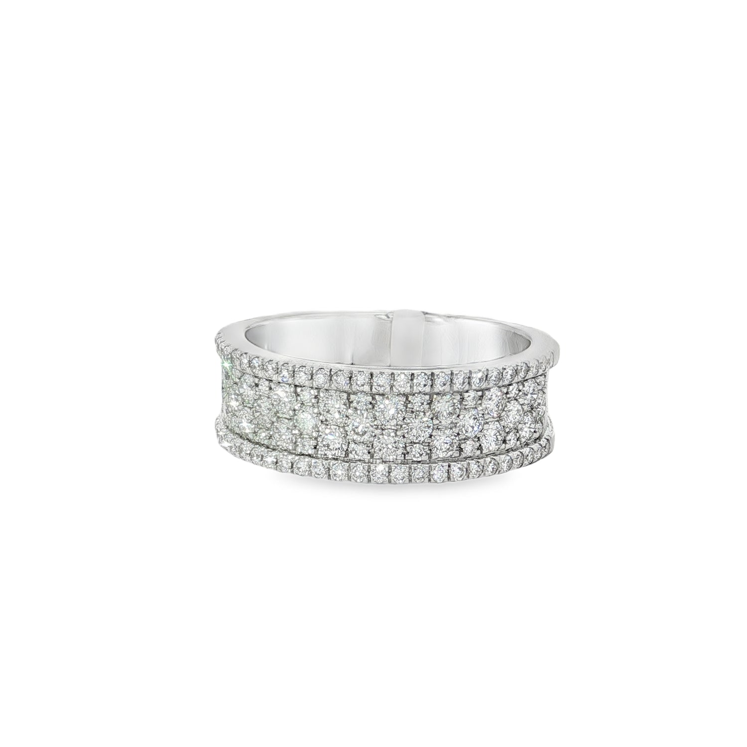 Wide white gold band ring with multiple pavé diamond rows