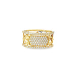 Yellow gold geometric openwork ring with pavé diamond centerpiece