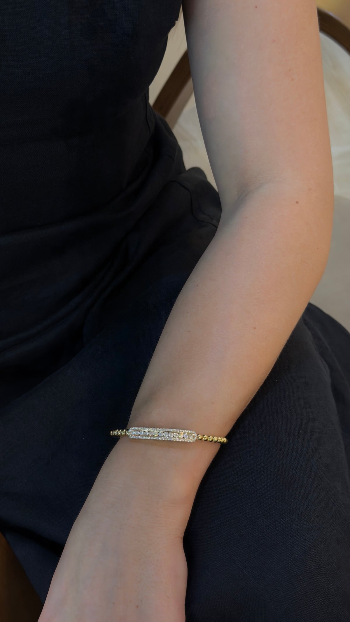 Diamond Station Yellow Gold Beaded Bangle - additional view