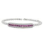 White gold beaded bangle with pink sapphire and diamond station