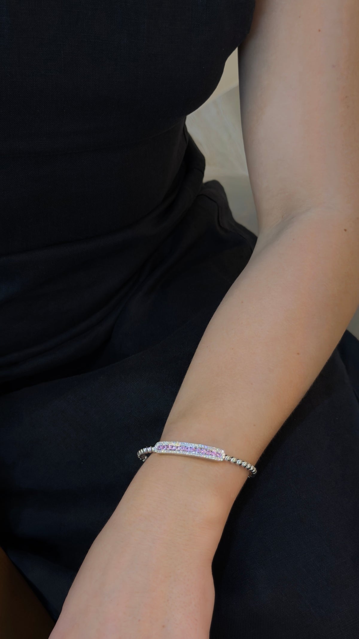 Pink Sapphire Diamond Station Bangle - additional view