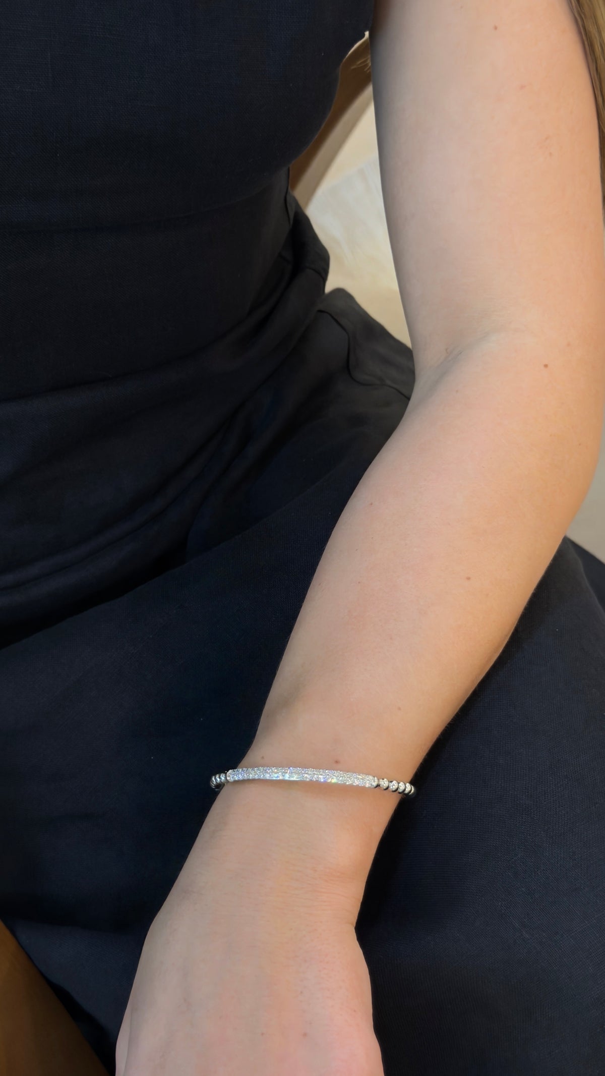 Delicate Pavé Diamond Beaded Bangle - additional view