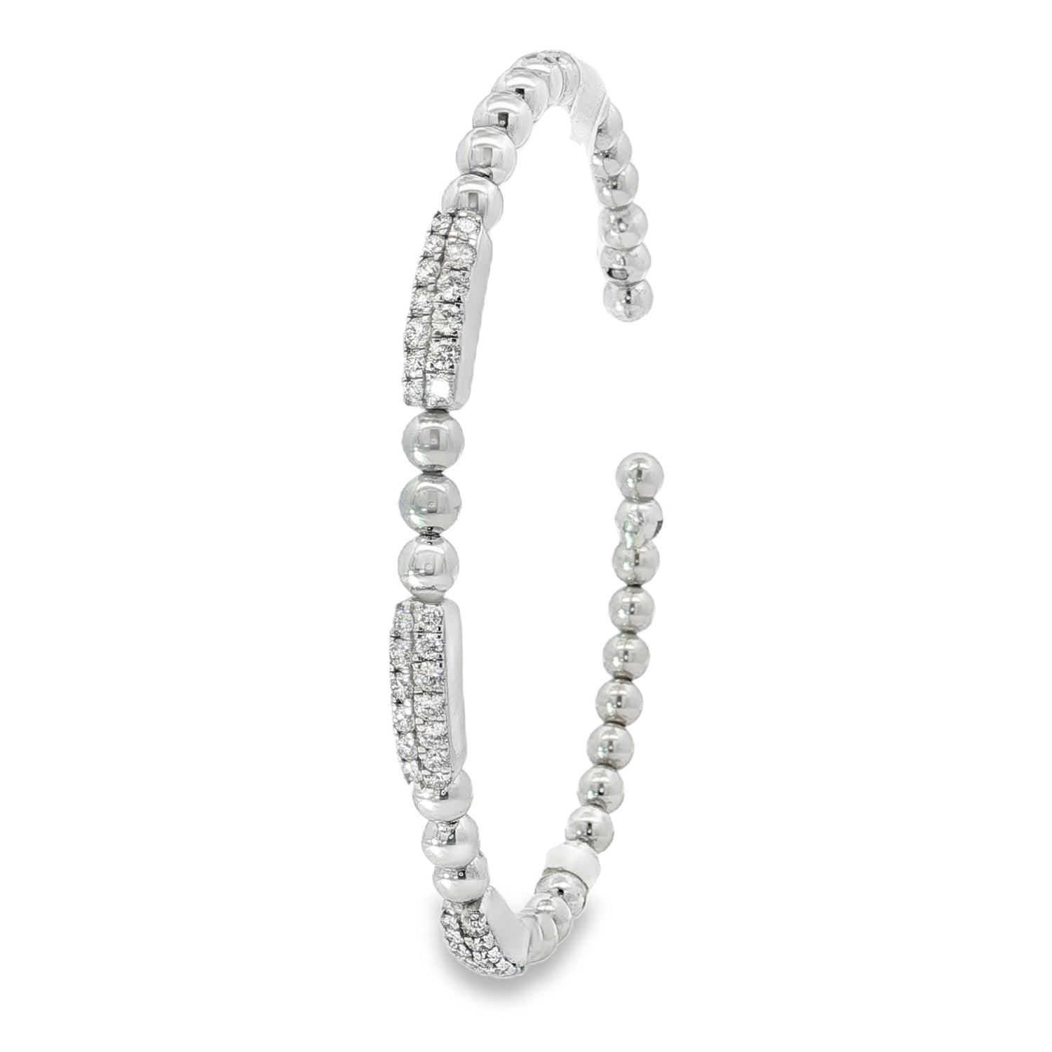 Side view showing beaded bangle and raised diamond stations