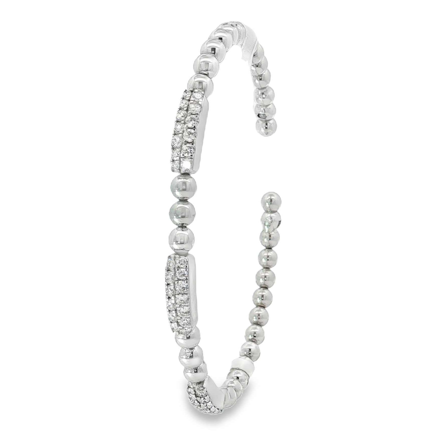 Side view showing beaded bangle and raised diamond stations