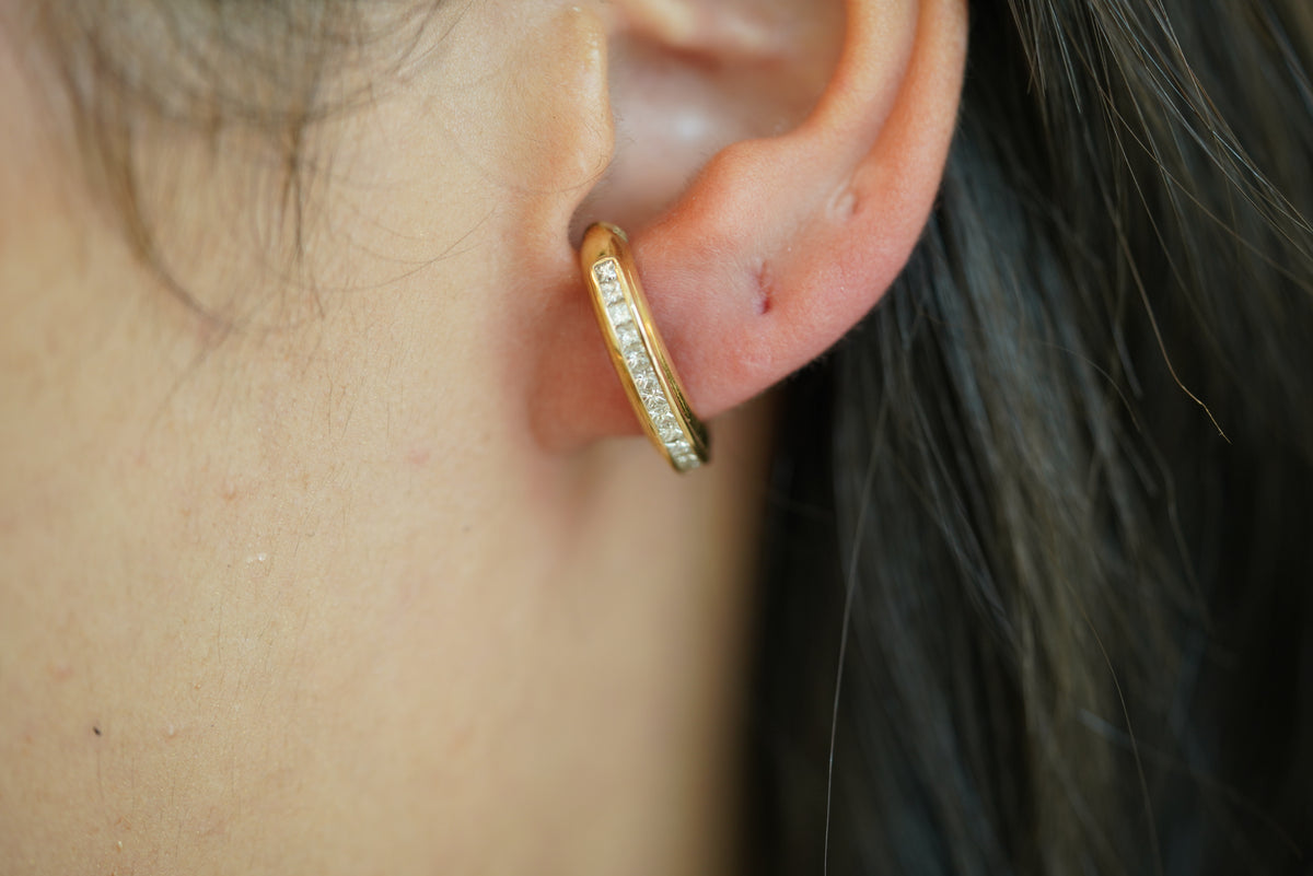 Princess-Cut Diamond Yellow Gold Hoop Earrings - additional view