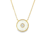 Yellow gold mother-of-pearl pendant with central diamond and chain