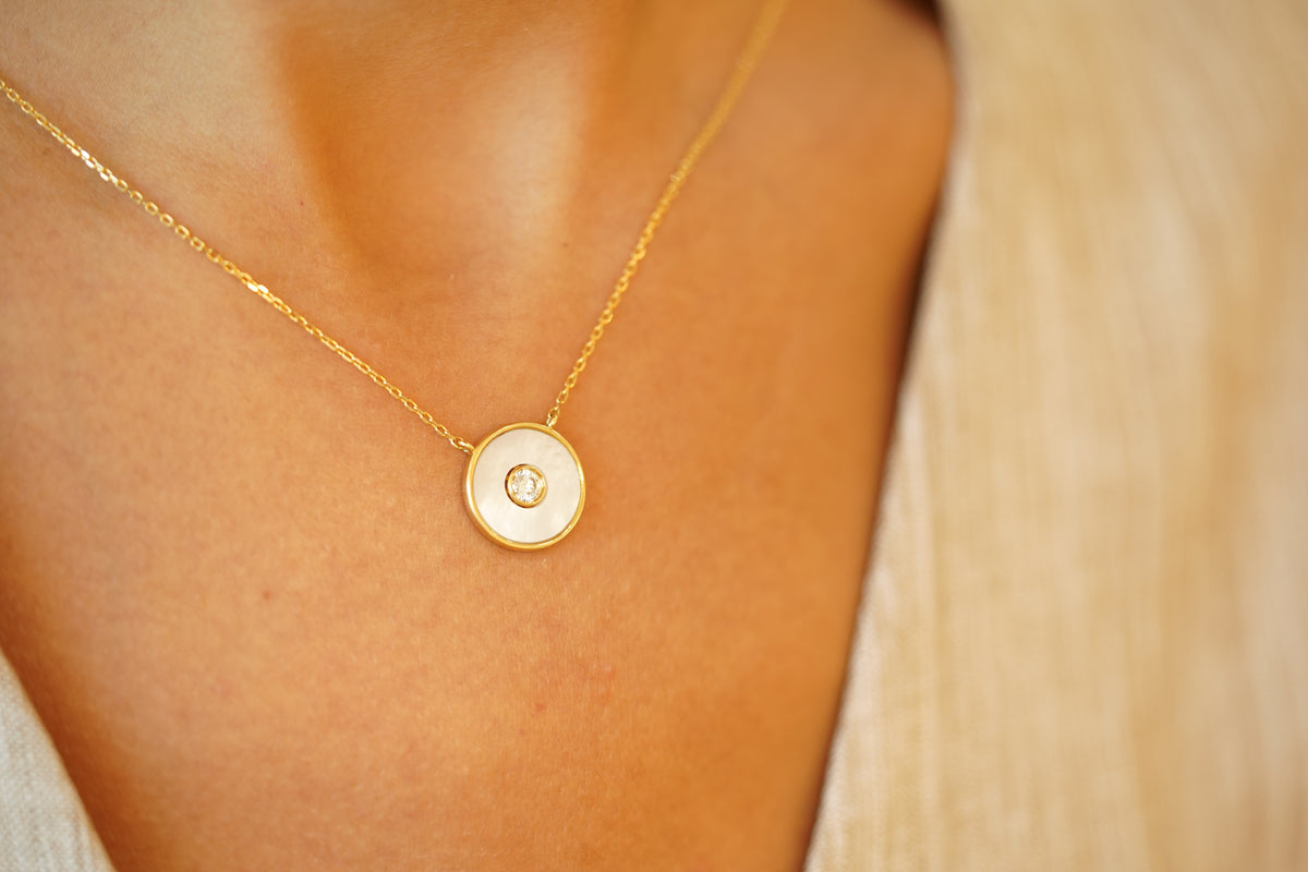 Mother-of-Pearl Diamond Yellow Gold Pendant - additional view