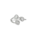 White gold open ring with halo-set mixed-cut diamond motifs