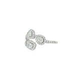 Angled view showing layered diamond halos on white gold open ring