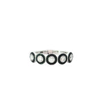 White gold band ring with black-outlined circular diamond motifs