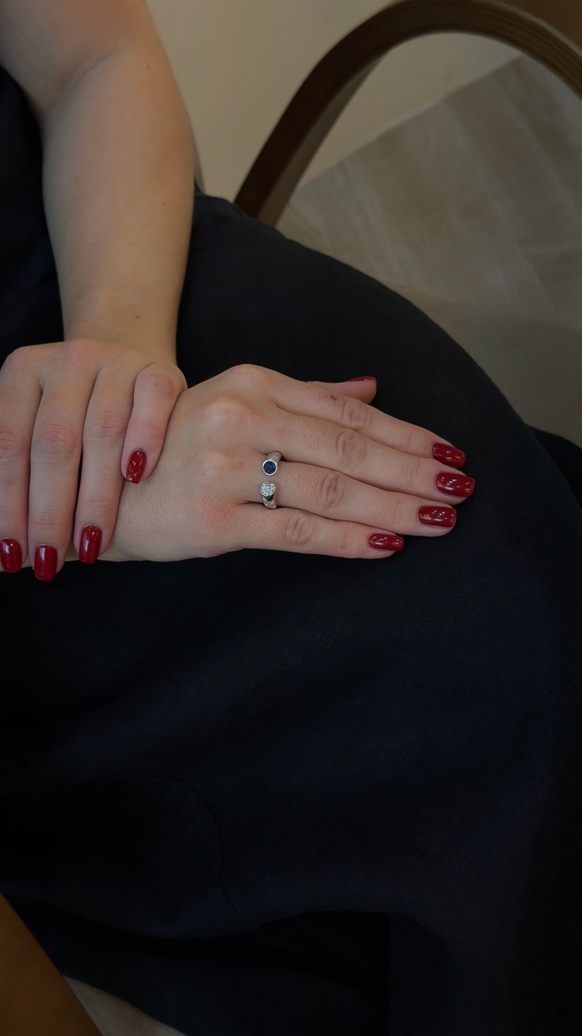 Sapphire Diamond Medallion Open Ring - additional view