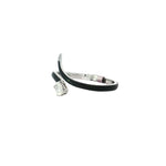 Side view of curved black inlays and raised oval diamond setting