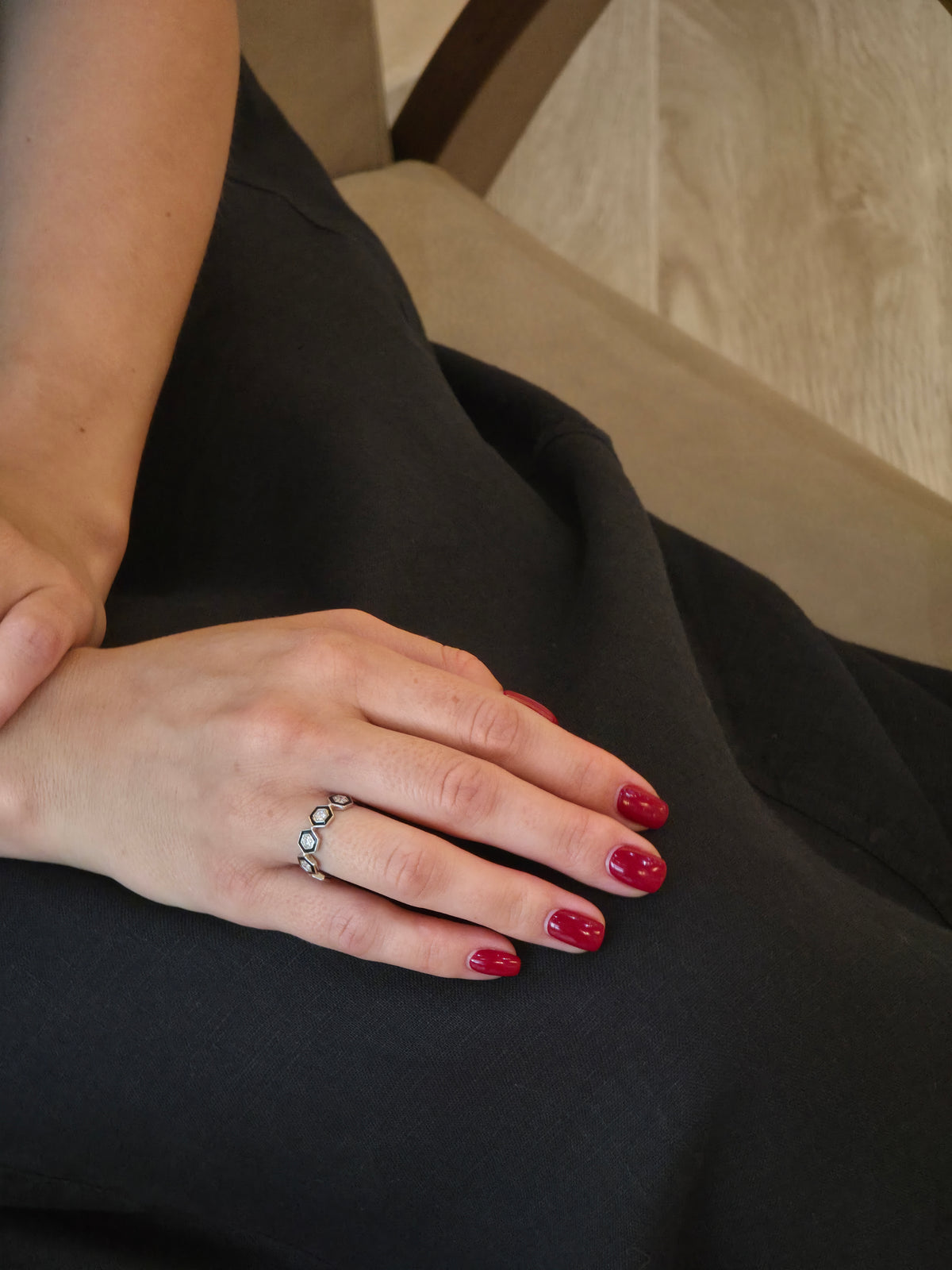 Hexagonal Diamond Motif Band Ring - additional view