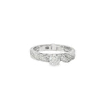 White gold braided pavé ring with central round diamond cluster