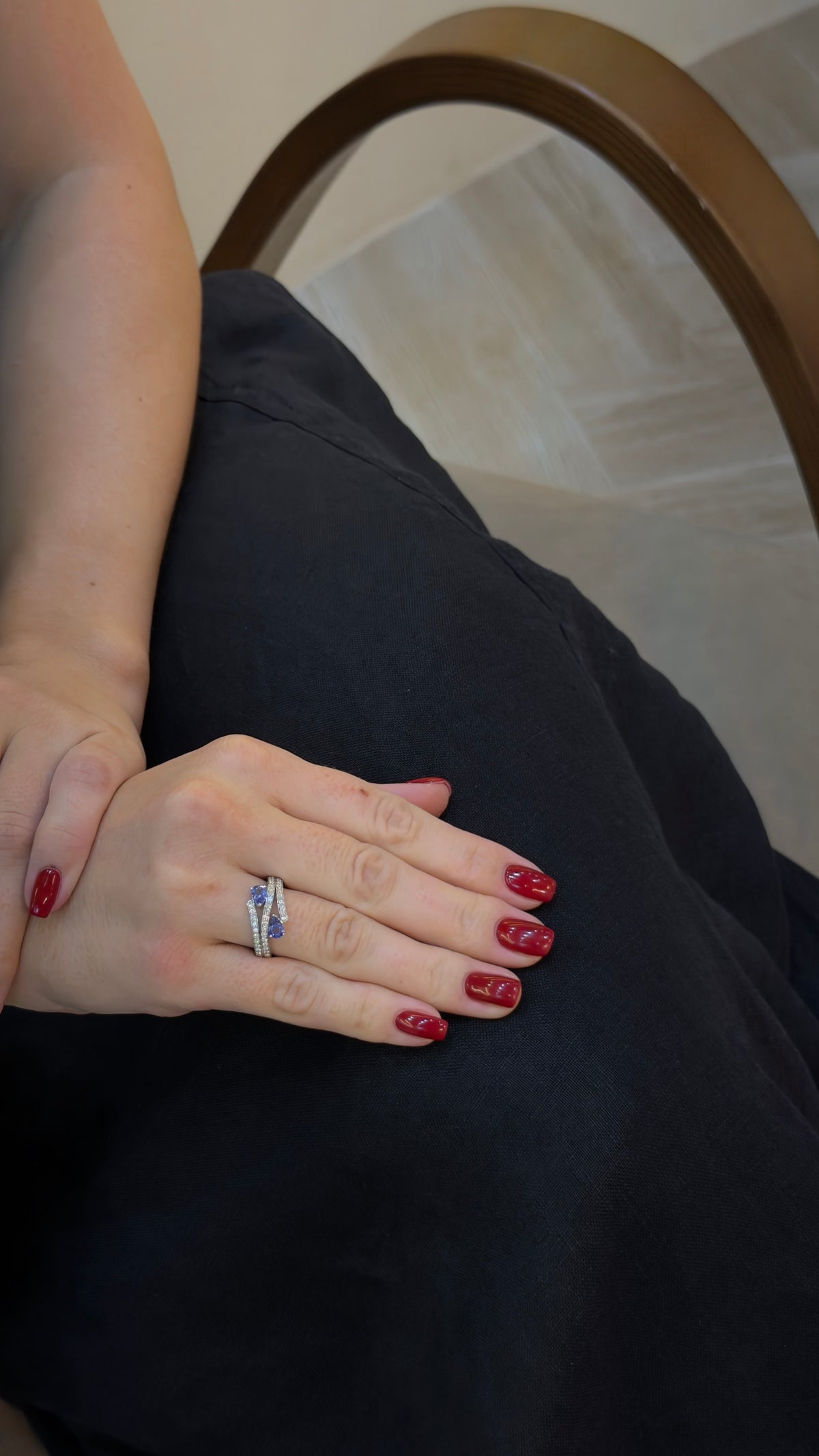 Pear Tanzanite Diamond Crossover Ring - additional view