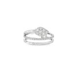 White gold crossover ring with pear-shaped diamond cluster