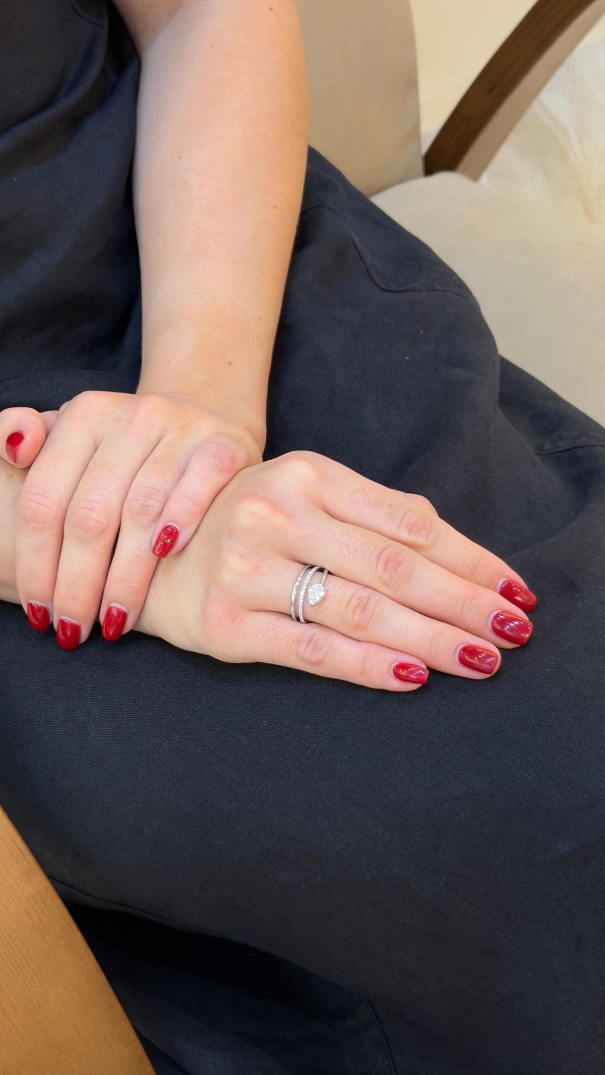 Pear Cluster Diamond Crossover Ring - additional view