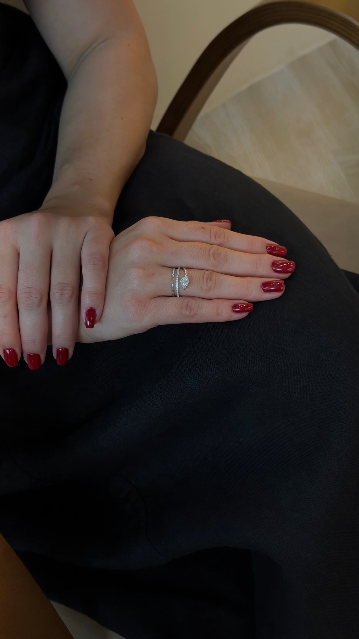 Pear Cluster Diamond Crossover Ring - additional view