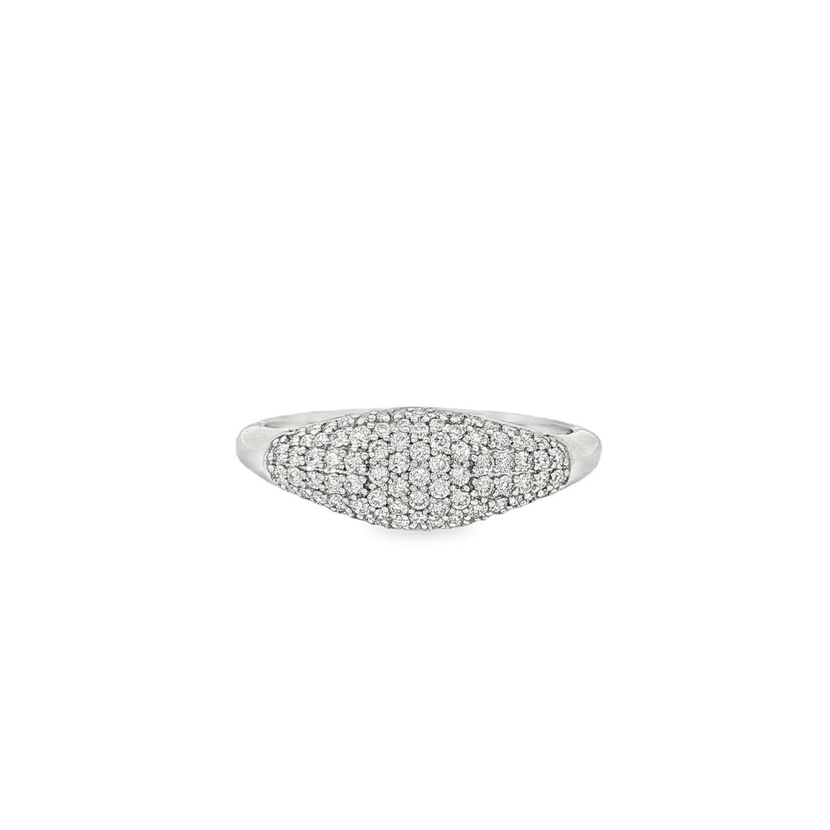 White gold signet ring with elongated pavé diamond face