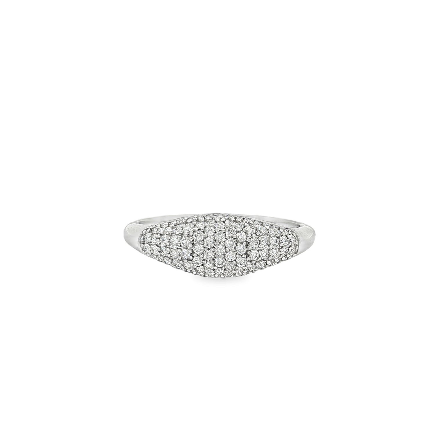 White gold signet ring with elongated pavé diamond face
