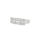 Angled view showing baguette row and round diamond borders