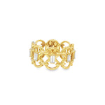 Yellow gold openwork ring with baguette diamonds and link motifs