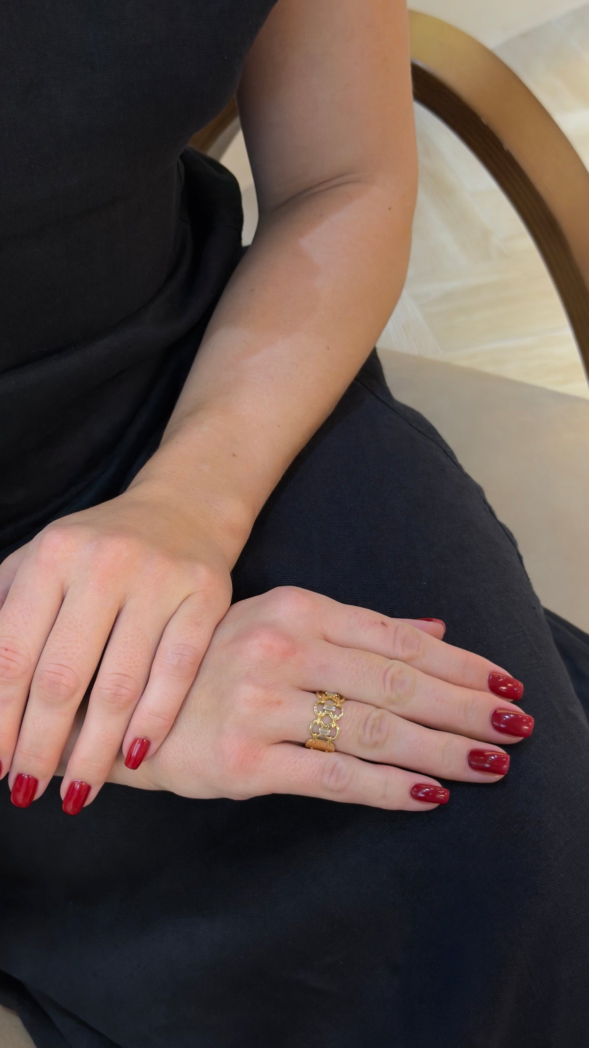 Baguette Diamond Link Yellow Gold Ring - additional view