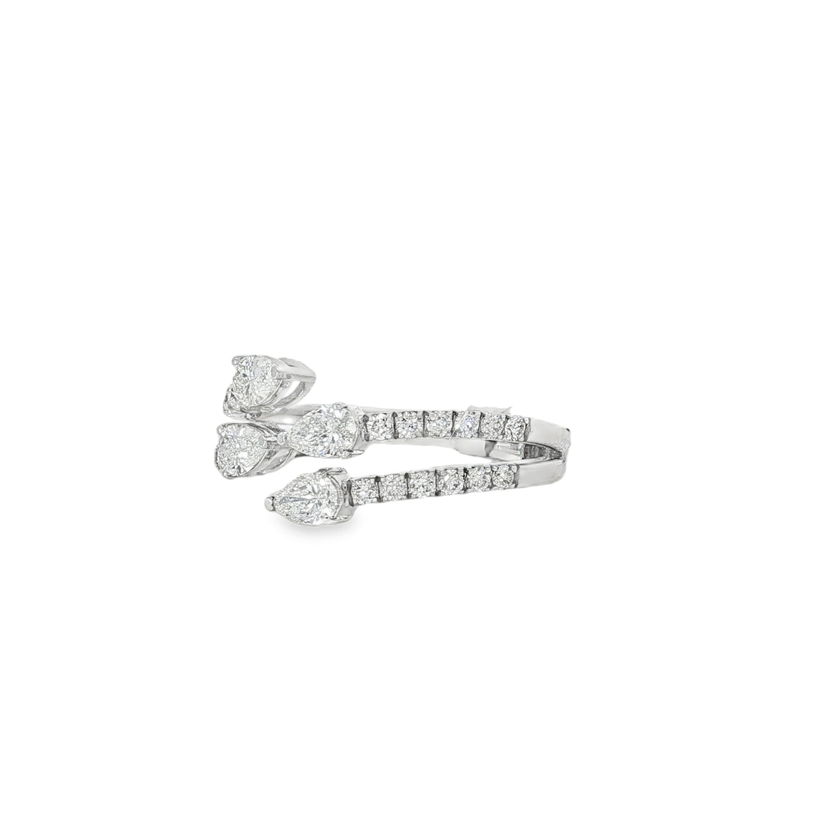 Angled view showing layered diamond waves and pear-shaped accents