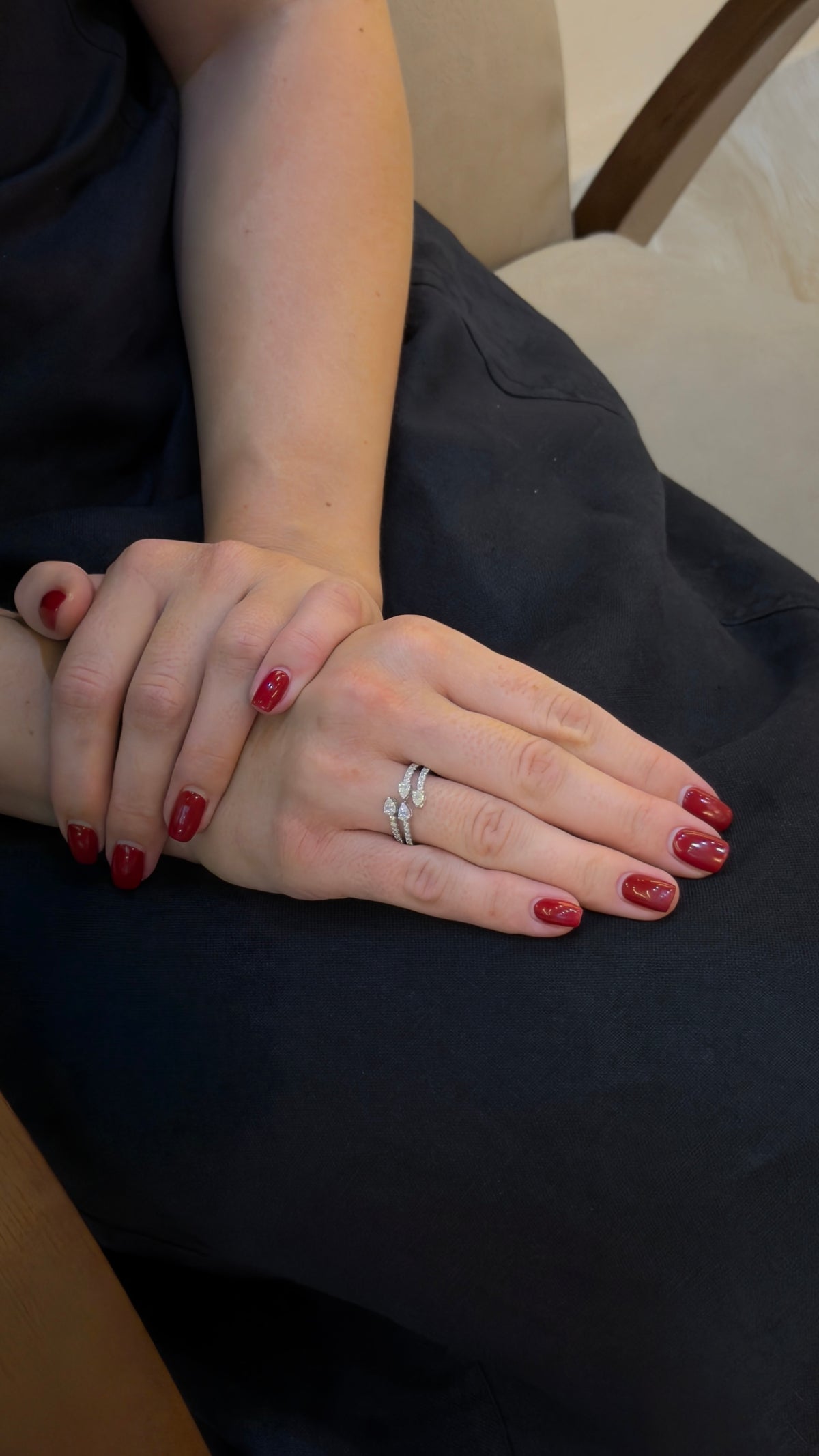 Graceful Pear Diamond Wave Ring - additional view