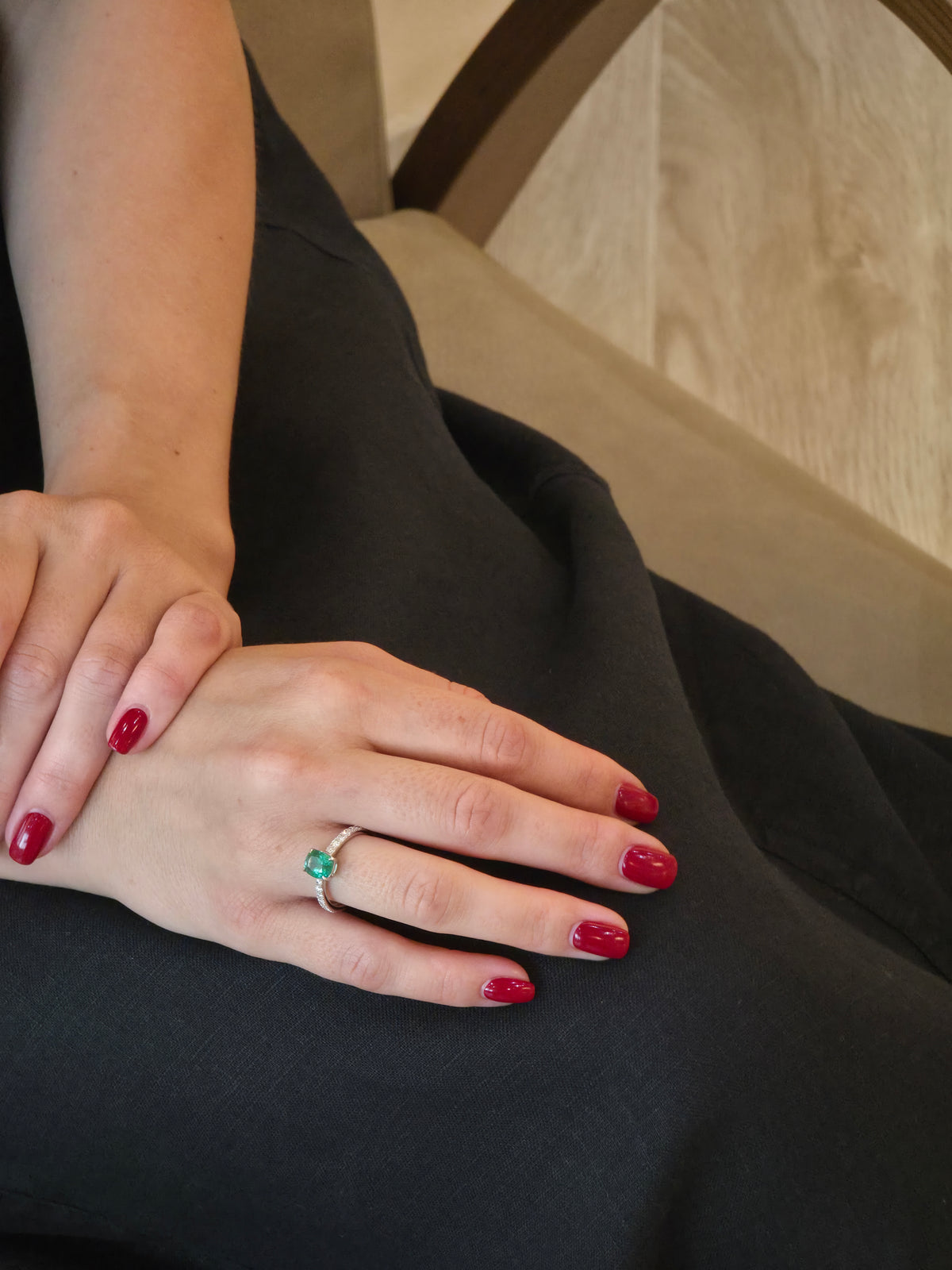 Classic Oval Emerald Diamond Ring - additional view