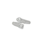 White gold bypass ring with mixed-cut diamonds and pavé bands