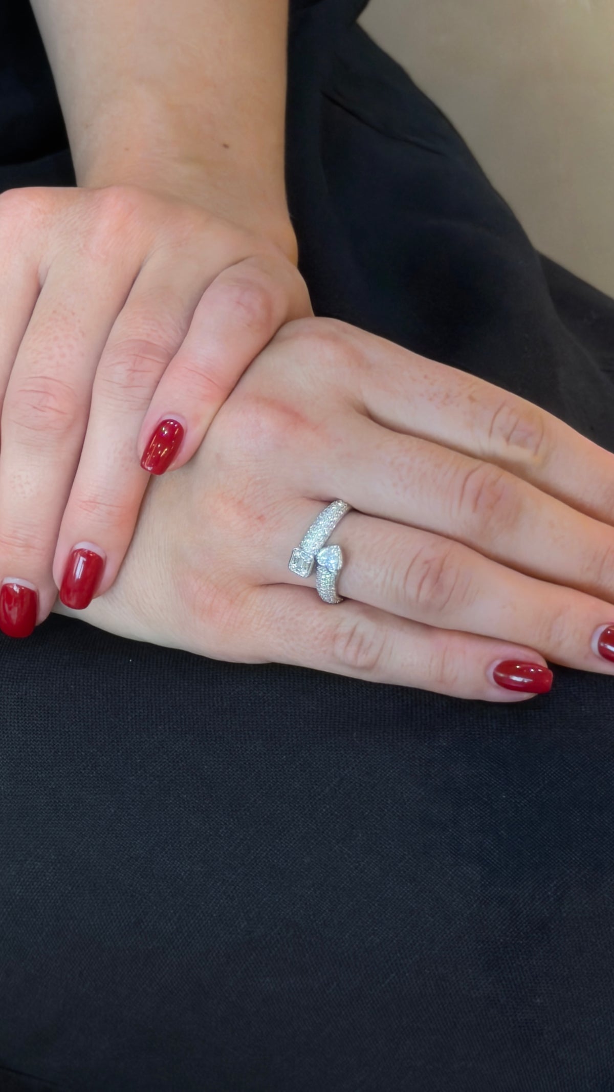 Mixed-Cut Diamond Bypass Open Ring - additional view