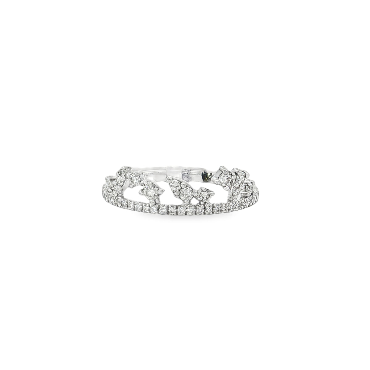 White gold band ring with diamond butterfly motifs