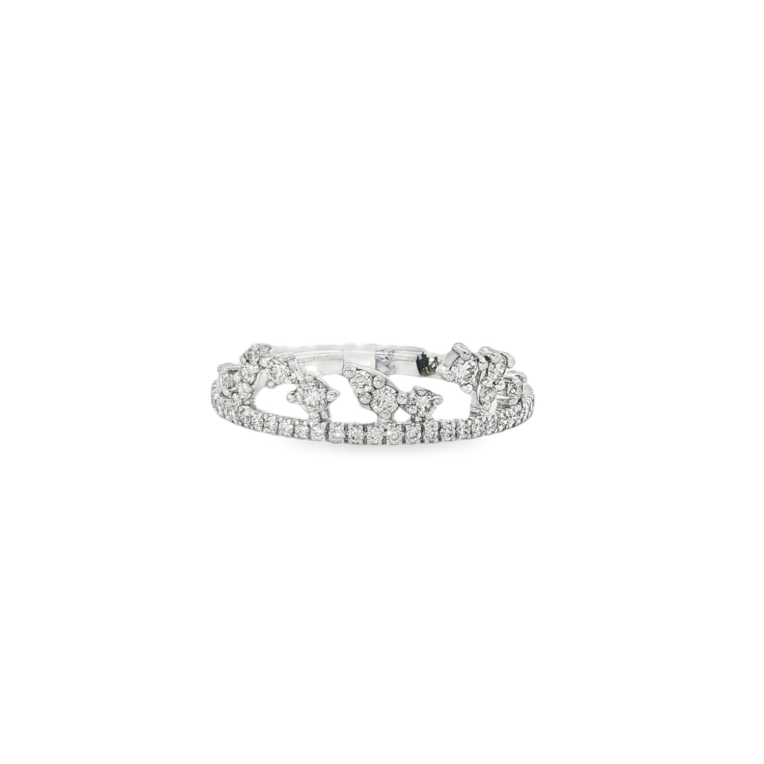 White gold band ring with diamond butterfly motifs