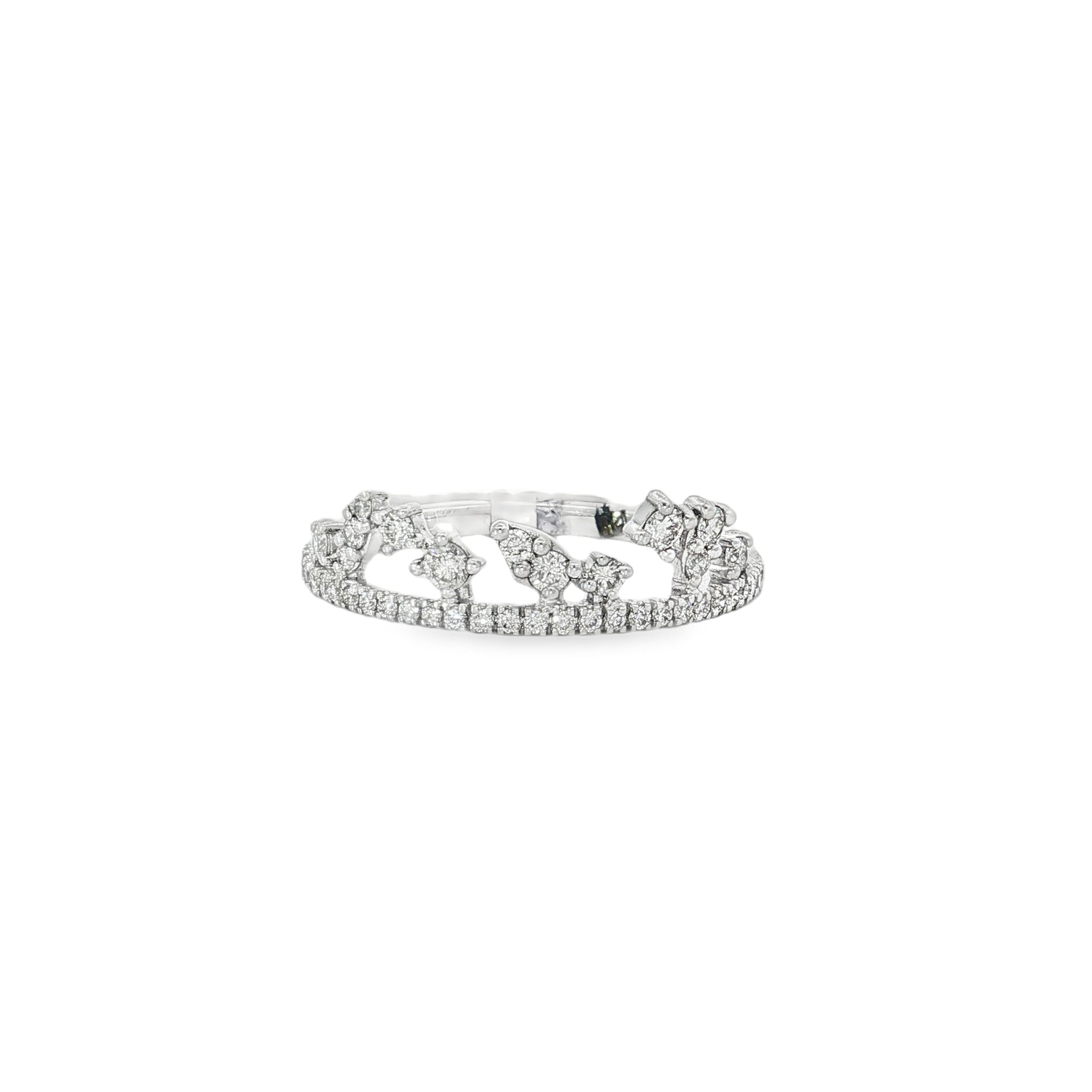White gold band ring with diamond butterfly motifs
