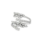 White gold wrap ring with layered leaf-shaped diamond clusters