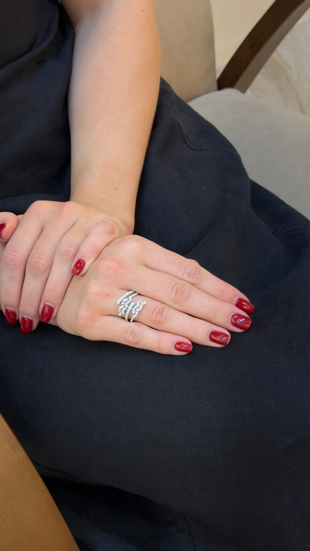 Sculptural Leaf Cluster Diamond Wrap Ring - additional view