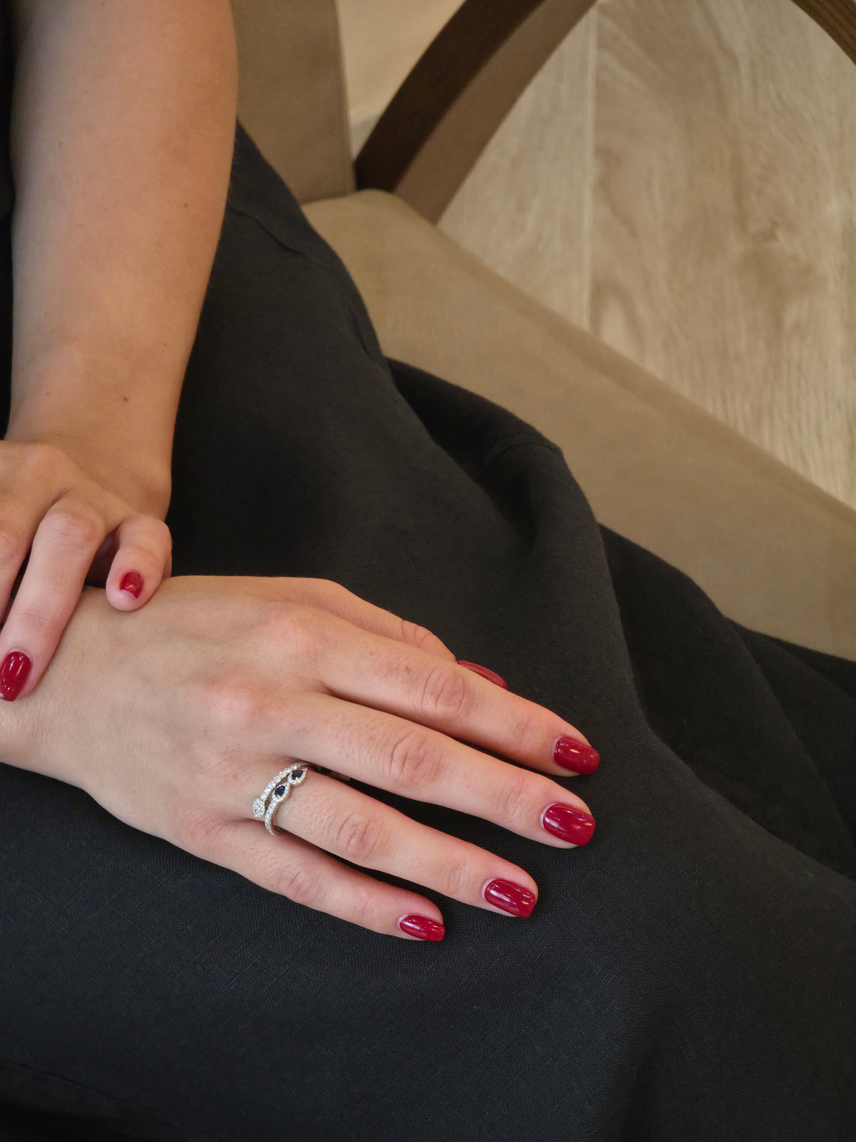 Pear Sapphire Diamond Bypass Ring - additional view